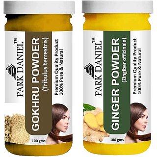 PARK DANIEL Pure & Natural Gokhru Powder & Ginger Powder Combo Pack of 2 Bottles of 100 gm (200 gm ) (200 ml)