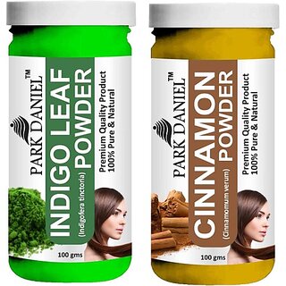 PARK DANIEL Pure & Natural Indigo Leaf Powder & Cinnamon Powder Combo Pack of 2 Bottles of 100 gm (200 gm ) (200 ml)