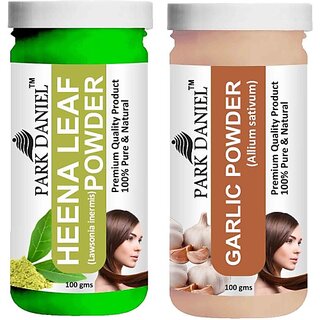 PARK DANIEL Pure & Natural Henna Leaf Powder & Garlic Powder Combo Pack (200 ml)