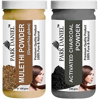 PARK DANIEL Pure & Natural Mulethi Powder & Activated Charcoal Powder Combo Pack of 2 Bottles of 100 gm (200 gm ) (200 ml)
