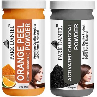 PARK DANIEL Pure & Natural Orange Powder & Activated Charcoal Powder Combo Pack of 2 Bottles of 100 gm (200 gm ) (200 ml)