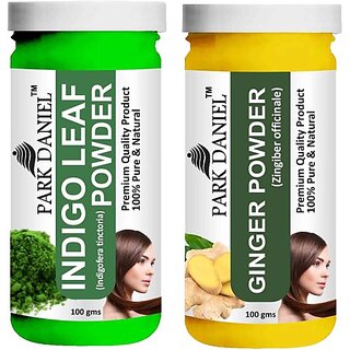 PARK DANIEL Pure & Natural Indigo Leaf Powder & Ginger Powder Combo Pack of 2 Bottles of 100 gm (200 gm ) (200 ml)