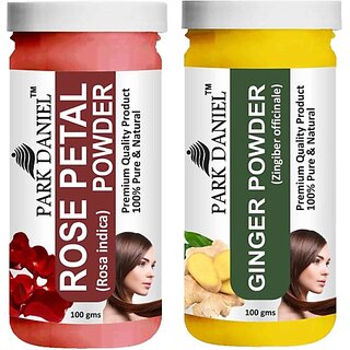 PARK DANIEL Pure & Natural Rose Petal Powder & Ginger Powder Combo Pack of 2 Bottles of 100 gm (200 gm ) (200 ml)