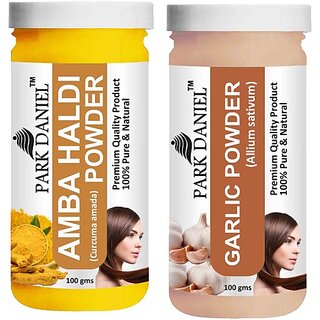 PARK DANIEL Pure & Natural Amba Haldi Powder & Garlic Powder Combo Pack of 2 Bottles of 100 gm (200 gm ) (200 g)