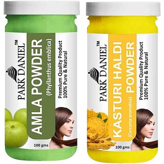 PARK DANIEL Pure & Natural Amla Powder & Kasturi Haldi Powder Combo Pack of 2 Bottles of 100 gm (200 gm ) (200 g)