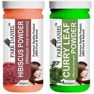 PARK DANIEL Pure & Natural Hibiscus Powder & Curry Leaf Powder Combo Pack of 2 Bottles of 100 gm (200 gm ) (200 ml)