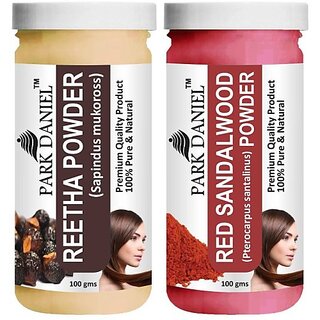 PARK DANIEL Pure & Natural Reetha Powder & Red Sandalwood Powder Combo Pack of 2 Bottles of 100 gm (200 gm ) (200 g)