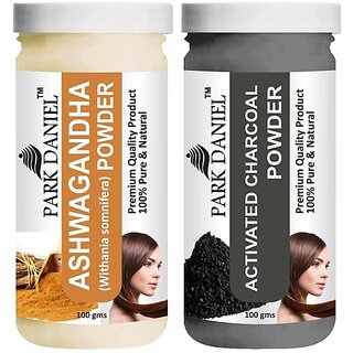 PARK DANIEL Premium Ashwagandha Powder & Activated Charcoal Powder Combo Pack of 2 Jars of 100 gms(200 gms) (200 g)