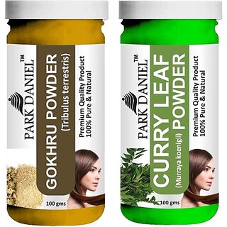 PARK DANIEL Pure & Natural Gokhru Powder & Curry Leaf Powder Combo Pack of 2 Bottles of 100 gm (200 gm ) (200 ml)