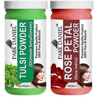 PARK DANIEL Pure & Natural Tulsi Powder & Rose Petal Powder Combo Pack of 2 Bottles of 100 gm (200 gm ) (200 ml)