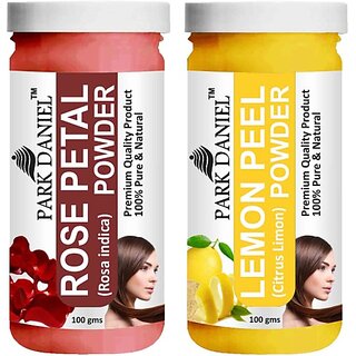 PARK DANIEL Pure & Natural Rose Petal Powder & Lemon Peel Powder Combo Pack of 2 Bottles of 100 gm (200 gm ) (200 ml)