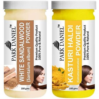 PARK DANIEL Premium White Sandalwood Powder & Kasturi Haldi Powder Combo Pack of 2 Jars of 100 gms(200 gms) (200 ml)