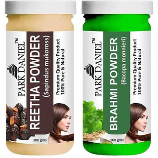 PARK DANIEL Pure & Natural Reetha Powder & Brahmi Powder Combo Pack of 2 Bottles of 100 gm (200 gm ) (200 ml)