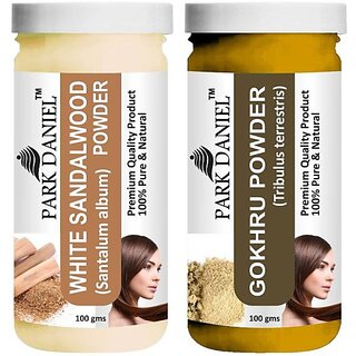 PARK DANIEL Premium White Sandalwood Powder & Gokhru Powder Combo Pack of 2 Jars of 100 gms(200 gms) (200 ml)