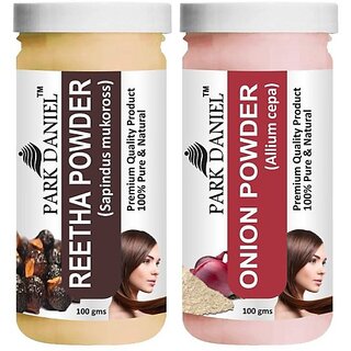 PARK DANIEL Pure & Natural Reetha Powder & Onion Powder Combo Pack of 2 Bottles of 100 gm (200 gm ) (200 g)
