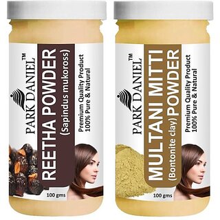PARK DANIEL Pure & Natural Reetha Powder & Multani Mitti Powder Combo Pack of 2 Bottles of 100 gm (200 gm ) (200 ml)