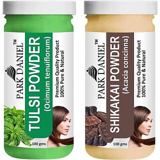 PARK DANIEL Pure & Natural Tulsi Powder & Shikakai Powder Combo Pack of 2 Bottles of 100 gm (200 gm ) (200 ml)