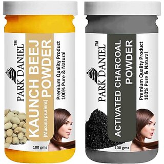 PARK DANIEL Pure & Natural Kaunch Beej Powder & Activated Charcoal Powder Combo Pack of 2 Bottles of 100 gm (200 gm ) (200 ml)