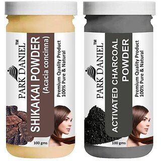 PARK DANIEL Pure & Natural Shikakai Powder & Activated Charcoal Powder Combo Pack of 2 Bottles of 100 gm (200 gm ) (200 ml)