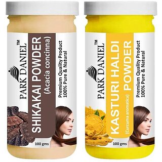 PARK DANIEL Pure & Natural Shikakai Powder & Kasturi Haldi Powder Combo Pack of 2 Bottles of 100 gm (200 gm ) (200 ml)