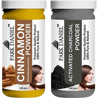 PARK DANIEL Pure & Natural Cinnamon Powder & Activated Charcoal Powder Combo Pack of 2 Bottles of 100 gm (200 gm ) (200 ml)