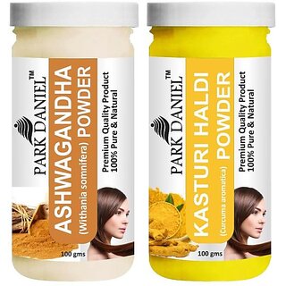 PARK DANIEL Premium Ashwagandha Powder & Kasturi Haldi Powder Combo Pack of 2 Jars of 100 gms(200 gms) (200 g)