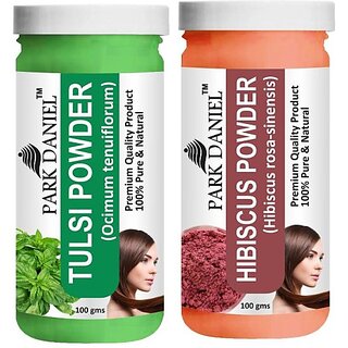 PARK DANIEL Pure & Natural Tulsi Powder & Hibiscus Powder Combo Pack of 2 Bottles of 100 gm (200 gm ) (200 ml)