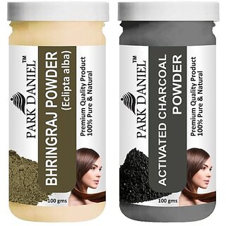 PARK DANIEL Pure & Natural Bhringraj Powder & Activated Charcoal Powder Combo Pack (200 ml)