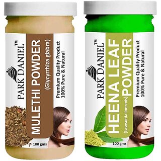 PARK DANIEL Pure & Natural Mulethi Powder & Heena Leaf Powder Combo Pack of 2 Bottles of 100 gm (200 gm ) (200 ml)