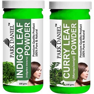 PARK DANIEL Pure & Natural Indigo Leaf Powder & Curry Leaf Powder Combo Pack of 2 Bottles of 100 gm (200 gm ) (200 ml)