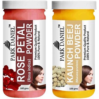PARK DANIEL Pure & Natural Rose Petal Powder & Kaunch Beej Powder Combo Pack of 2 Bottles of 100 gm (200 gm ) (200 ml)