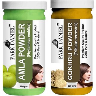 PARK DANIEL Pure & Natural Amla Powder & Gokhru Powder Combo Pack of 2 Bottles of 100 gm (200 gm ) (200 g)