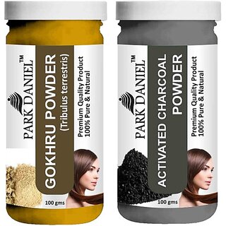 PARK DANIEL Pure & Natural Gokhru Powder & Activated Charcoal Powder Combo Pack of 2 Bottles of 100 gm (200 gm ) (200 ml)