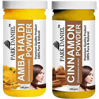 PARK DANIEL Pure & Natural Amba Haldi Powder & Cinnamon Powder Combo Pack of 2 Bottles of 100 gm (200 gm ) (200 g)