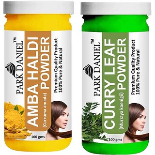 PARK DANIEL Pure & Natural Amba Haldi Powder & Curry Leaf Powder Combo Pack of 2 Bottles of 100 gm (200 gm ) (200 g)