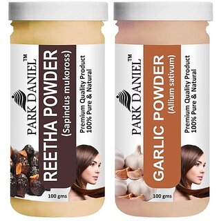 PARK DANIEL Pure & Natural Reetha Powder & Garlic Powder Combo Pack of 2 Bottles of 100 gm (200 gm ) (200 ml)