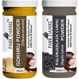 PARK DANIEL Pure & Natural Gokhru Powder & Kalonji(Black Cumin) Powder Combo Pack of 2 Bottles of 100 gm (200 gm ) (200 ml)