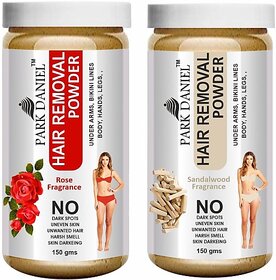 PARK DANIEL Premium Rose + Sandalwood Fragrance Hair Removal Powder- For Underarms, Hand, Legs & Bikini Line(Three in one Use)Combo Pack of 2 Jars of 150gm (300gm) Wax (300 g, Set of 2)