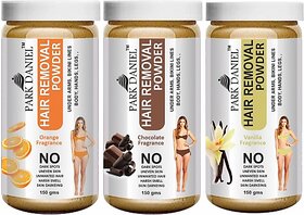 PARK DANIEL Premium Orange, Chocolate & Vaniila Fragrance Hair Removal Powder - For Easy Hair Removal of Underarms, Hand, Legs & Bikini Line(Three in one Use) Combo Pack of 3 Jars of 150 gms (450 gms) Wax (450 g)