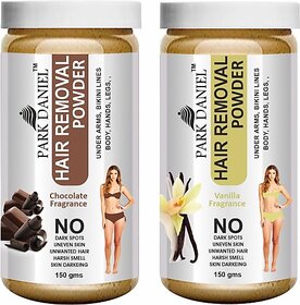 PARK DANIEL Premium Chocolate + Vanilla Fragrance Hair Removal Powder- For Underarms, Hand, Legs & Bikini Line(Three in one Use)Combo Pack of 2 Jars of 150gm (300gm) Wax (300 g, Set of 2)