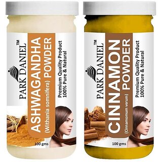PARK DANIEL Premium Ashwagandha Powder & Cinnamon Powder Combo Pack of 2 Jars of 100 gms(200 gms) (200 g)
