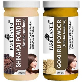 PARK DANIEL Pure & Natural Shikakai Powder & Gokhru Powder Combo Pack of 2 Bottles of 100 gm (200 gm ) (200 ml)