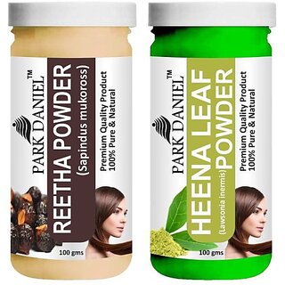 PARK DANIEL Pure & Natural Reetha Powder & Heena Leaf Powder Combo Pack of 2 Bottles of 100 gm (200 gm ) (200 ml)