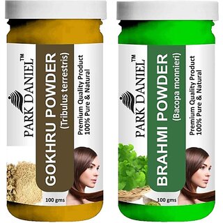 PARK DANIEL Pure & Natural Gokhru Powder & Brahmi Powder Combo Pack of 2 Bottles of 100 gm (200 gm ) (200 ml)