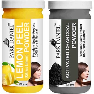 PARK DANIEL Pure & Natural Lemon Powder & Activated Charcoal Powder Combo Pack of 2 Bottles of 100 gm (200 gm ) (200 ml)