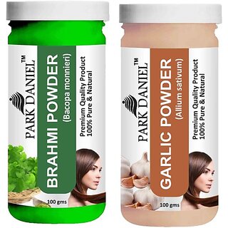 PARK DANIEL Pure & Natural Brahmi Powder & Garlic Powder Combo Pack of 2 Bottles of 100 gm (200 gm ) (200 ml)
