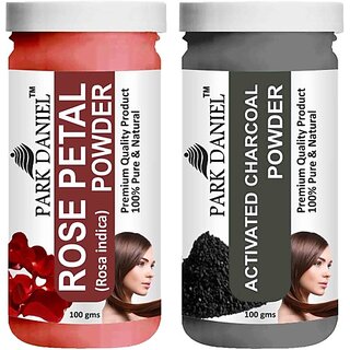 PARK DANIEL Pure & Natural Rose Petal Powder & Activated Charcoal Powder Combo Pack of 2 Bottles of 100 gm (200 gm ) (200 ml)