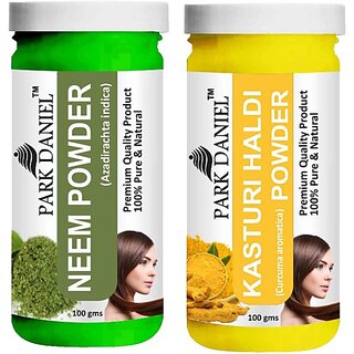PARK DANIEL Pure & Natural Neem Powder & Kasturi Haldi Powder Combo Pack of 2 Bottles of 100 gm (200 gm ) (200 ml)