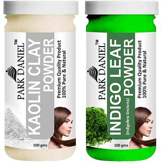 PARK DANIEL Pure & Natural Kaolin Powder & Indigo Leaf Powder Combo Pack of 2 Bottles of 100 gm (200 gm ) (200 ml)
