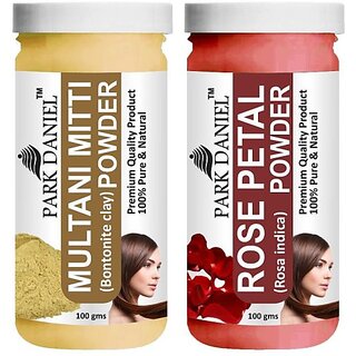 PARK DANIEL Pure & Natural Multani Mitti Powder & Rose Petal Powder Combo Pack of 2 Bottles of 100 gm (200 gm ) (200 ml)